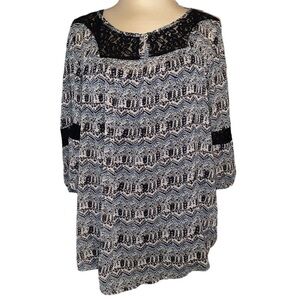 Mossimo Supply Co blouse w/tank top sheer Aztec print lace insert size large